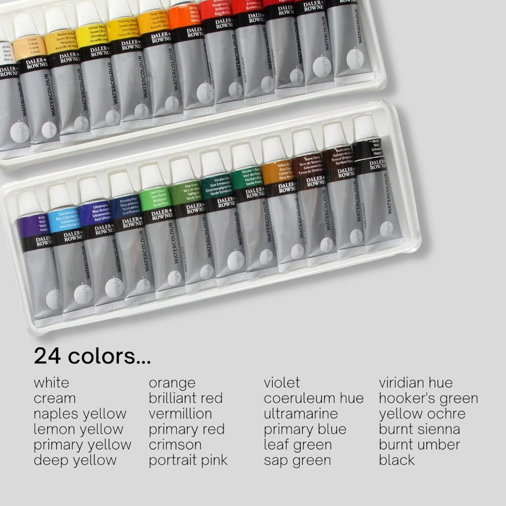 Daler Rowney Simply Watercolour Paint Set - 24 Tubes of 12ml Daler Rowney